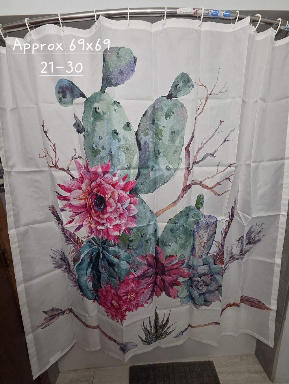 Nwot Floral Cactus Water Resistant Shower Curtain